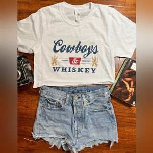 Cowboys and whiskey graphic crop top tee